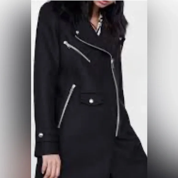 Zara Longline Biker Moto Jacket. New without tags - Picture 3 of 5